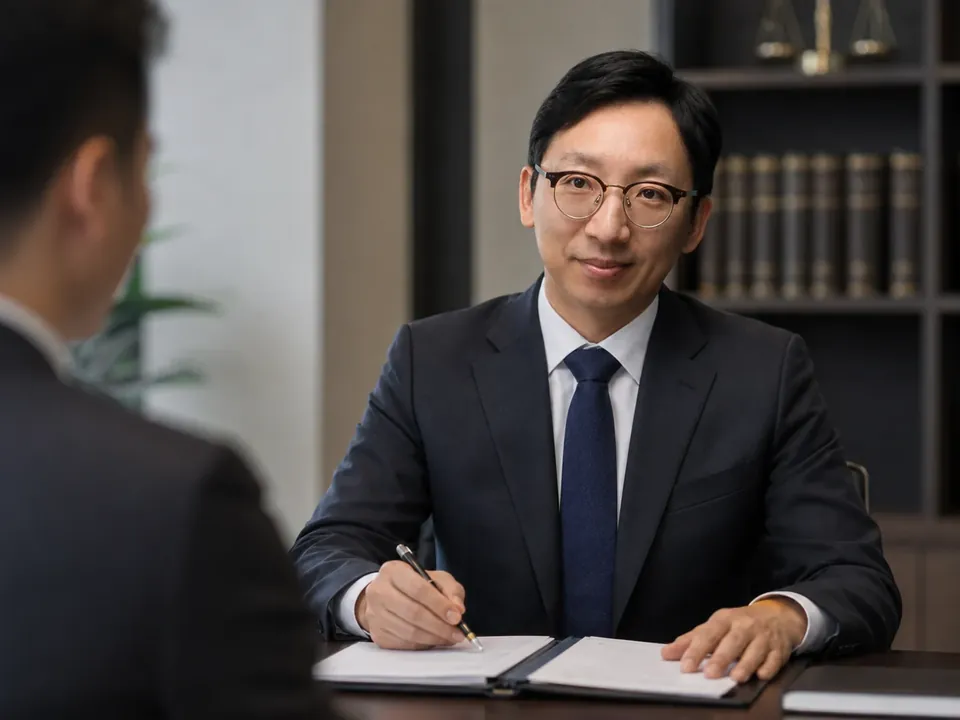 상담 자료를 확인하며 대화하는 강영상 변호사